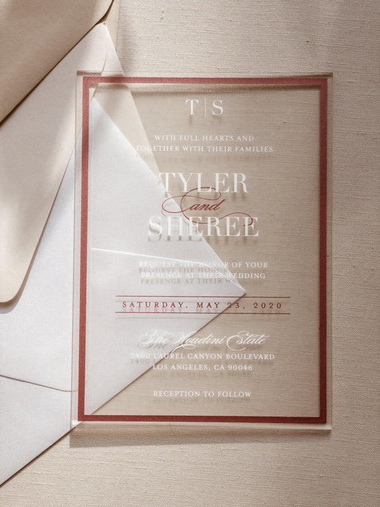 Frame'd Collection | Acrylic Wedding Invitations • Rose Gold & White