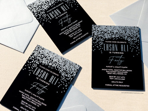 Confetti | Black Acrylic Invitation for Birthdays & Celebrations