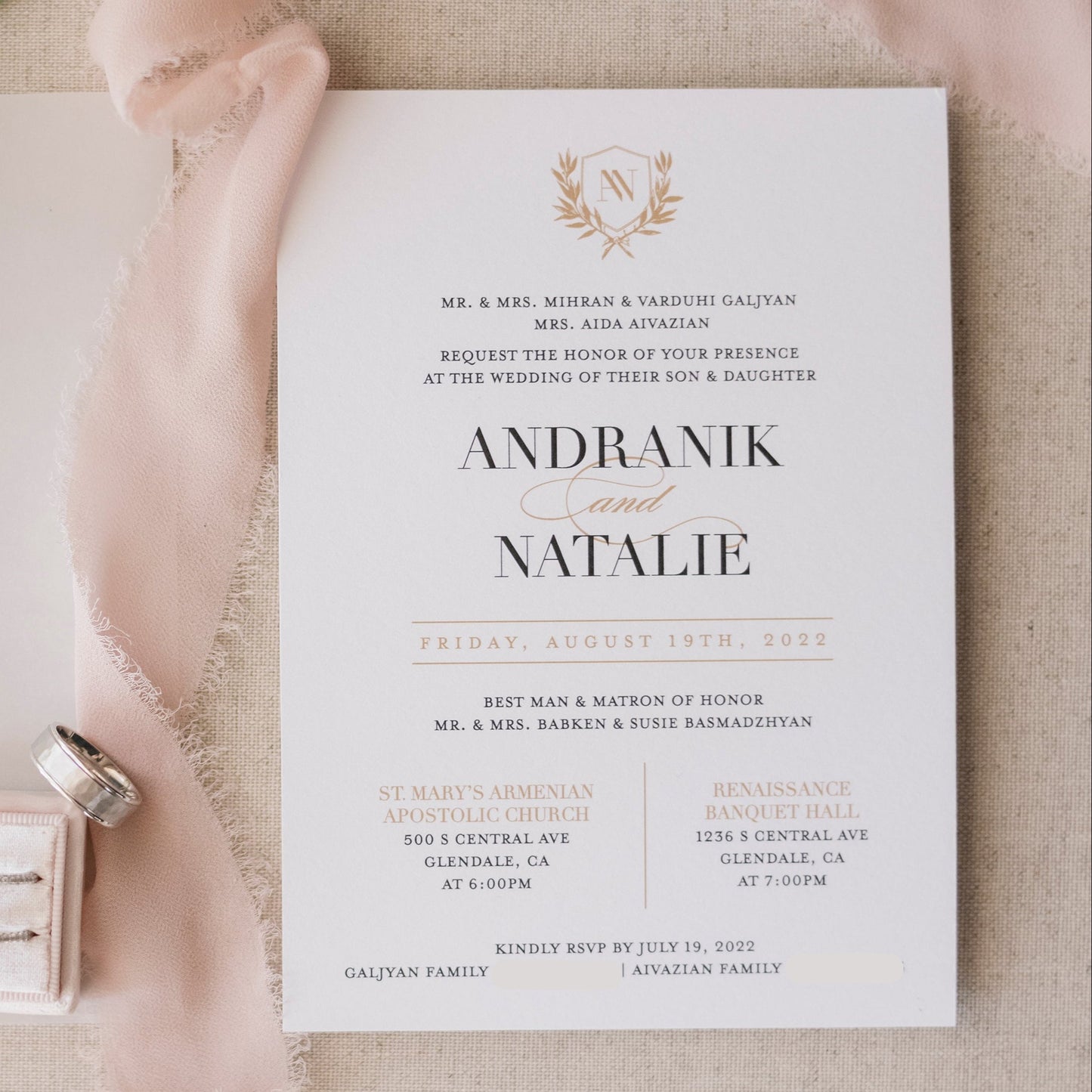 Grand | Elegant Card Stock Wedding Invitations, Optional Vellum Wrap + Appliqué Seal
