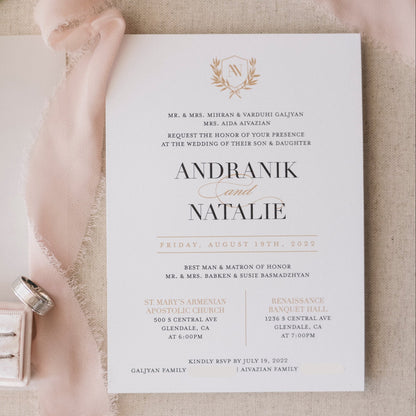 Grand | Elegant Card Stock Wedding Invitations, Optional Vellum Wrap + Appliqué Seal
