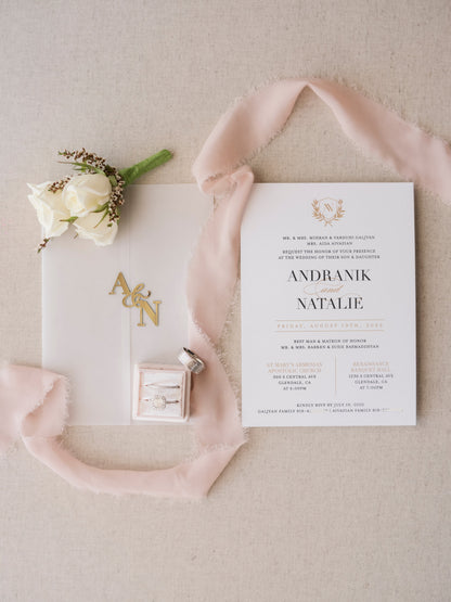 Grand | Elegant Card Stock Wedding Invitations, Optional Vellum Wrap + Appliqué Seal