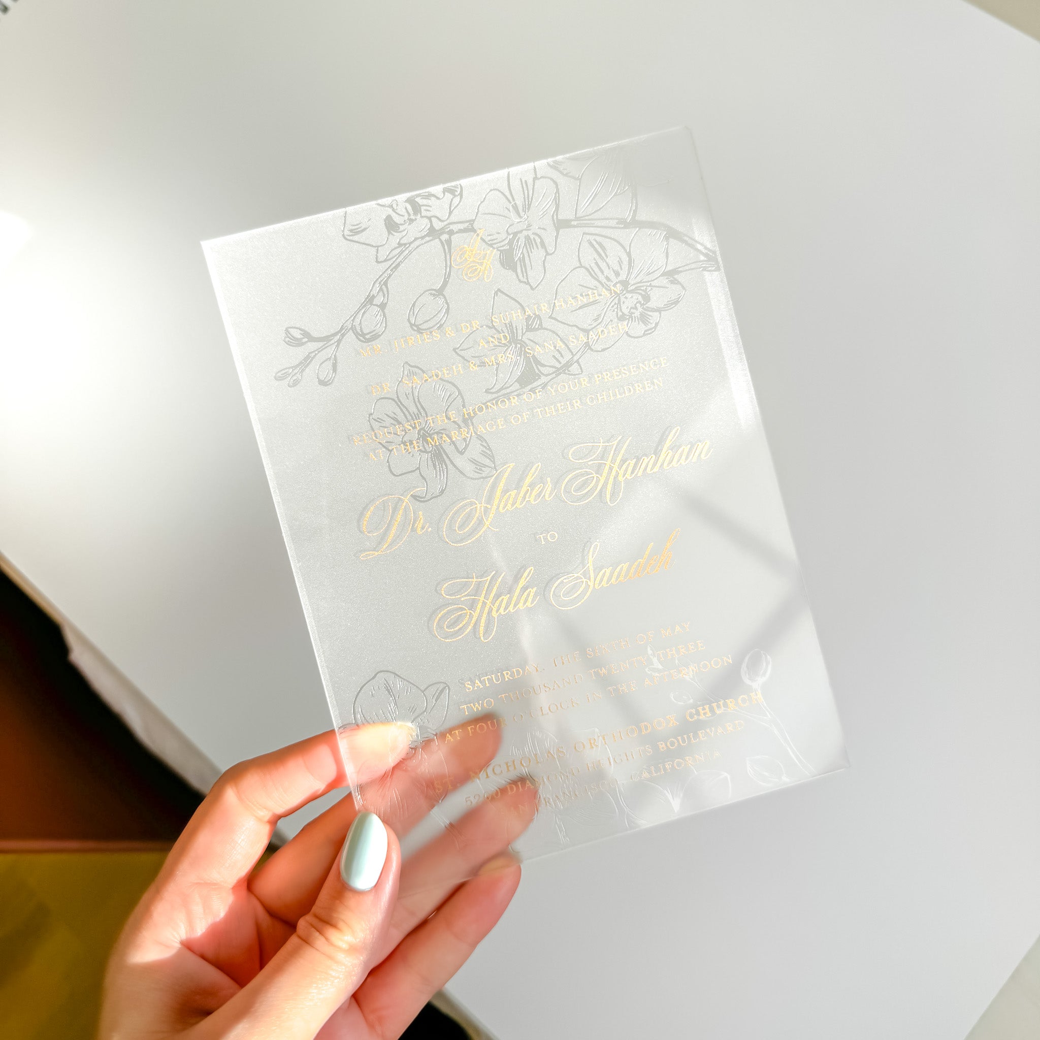 Melrose | Orchid Floral Frosted Acrylic Invitations