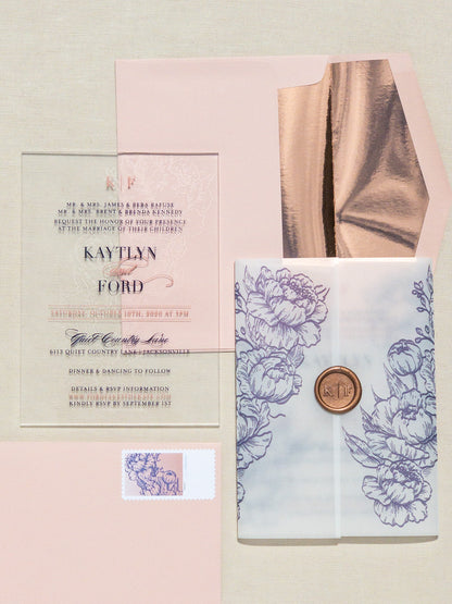 Melrose | Peony Floral Frosted Acrylic Wedding Invitations