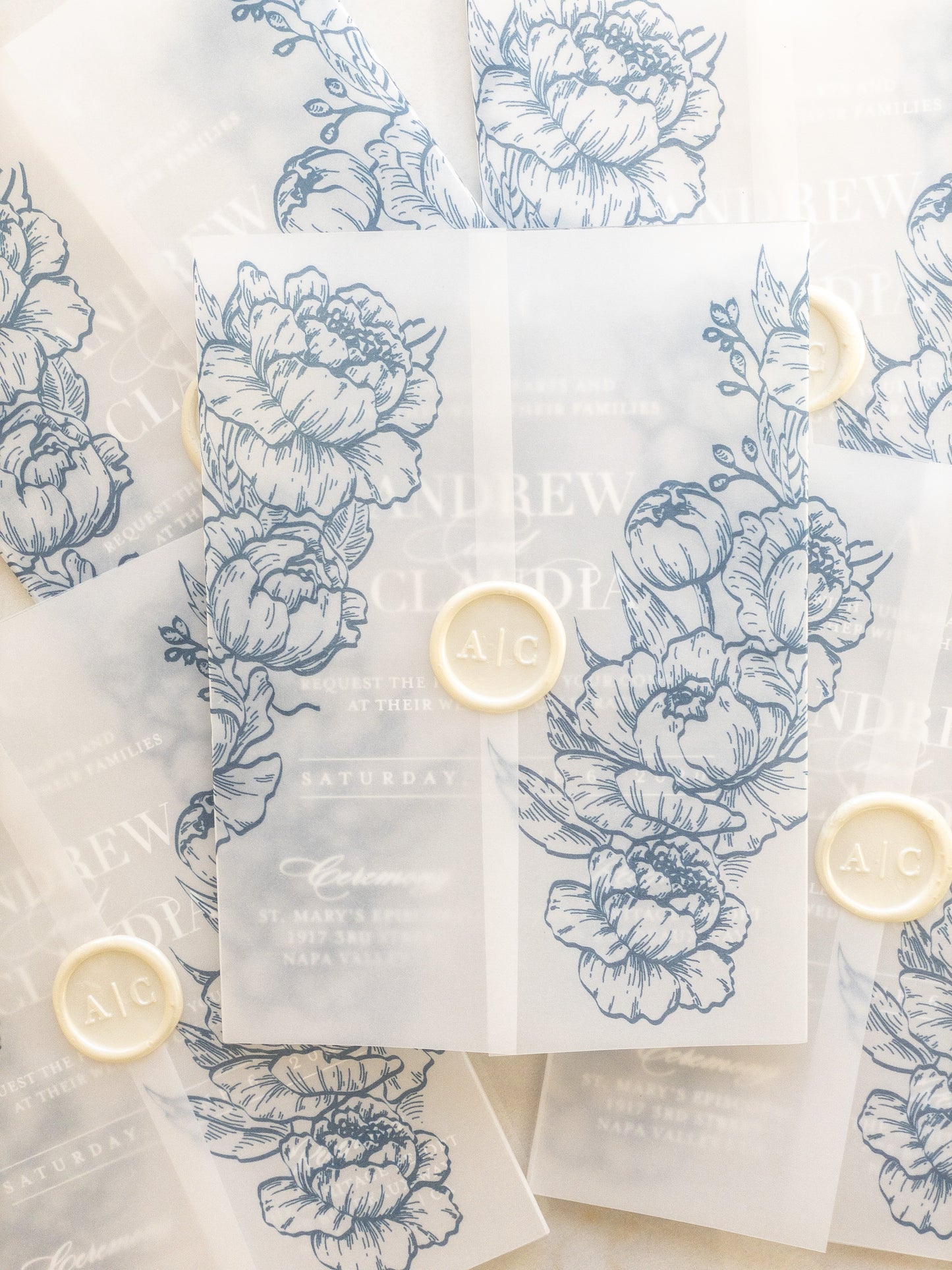 Melrose | Peony Floral Frosted Acrylic Wedding Invitations