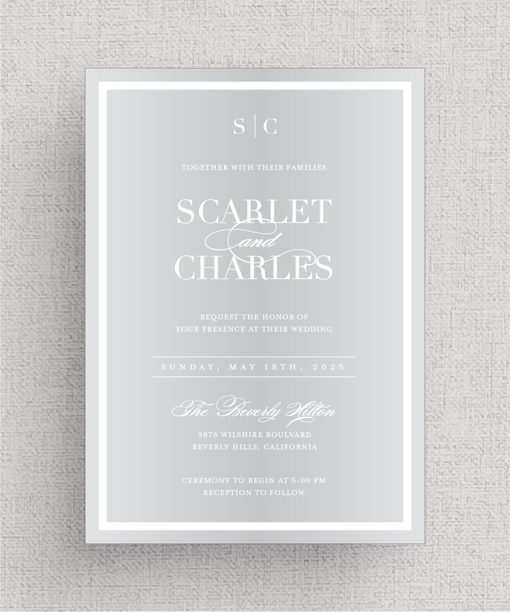 The Frame'd | Modern, Acrylic Gold Mirror Wedding Invitation