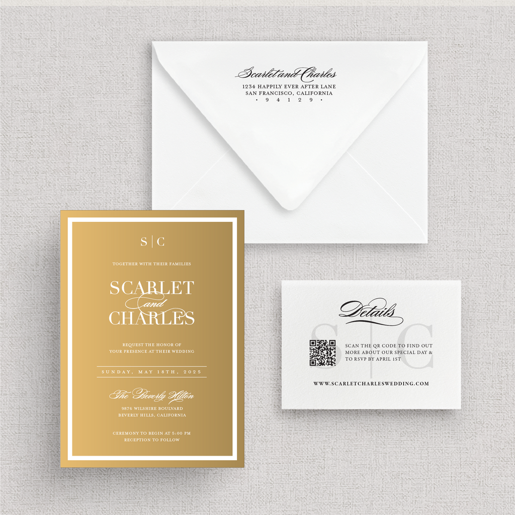 The Frame'd | Modern, Acrylic Gold Mirror Wedding Invitation