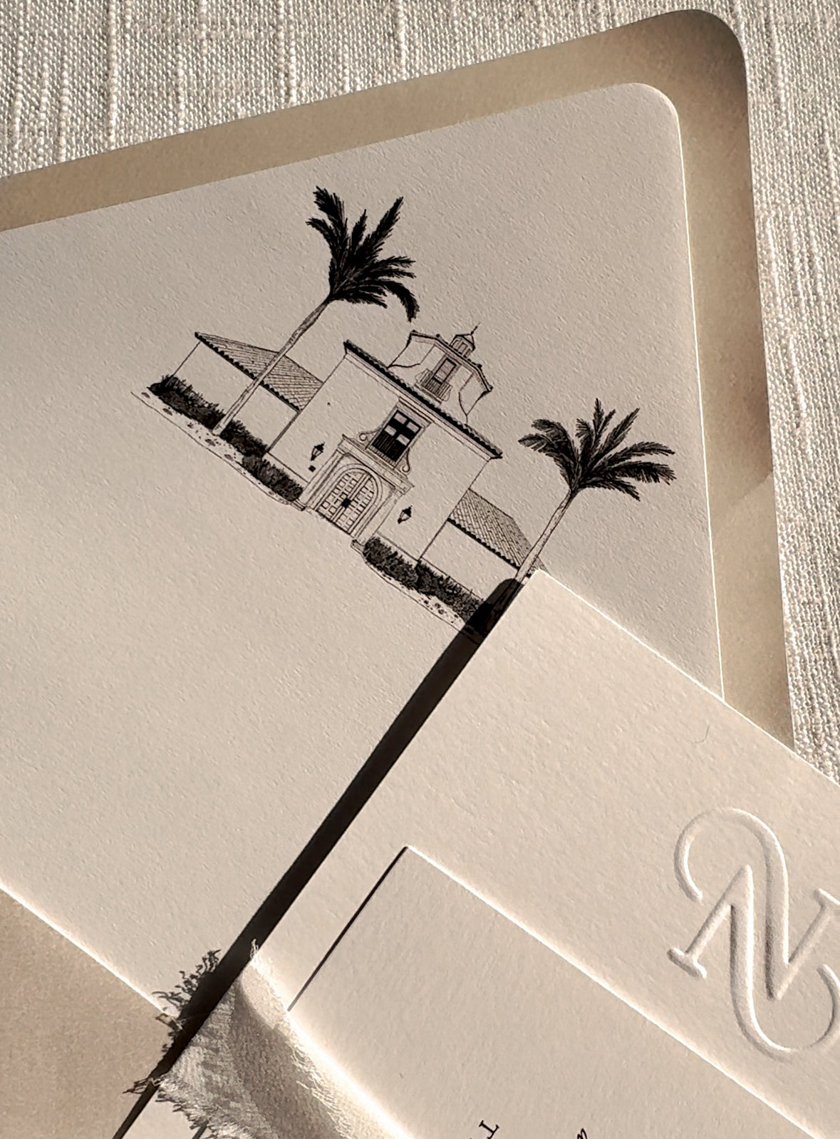 Embossed Monogram Initials Wedding Invitation | Minimal, Simple Design