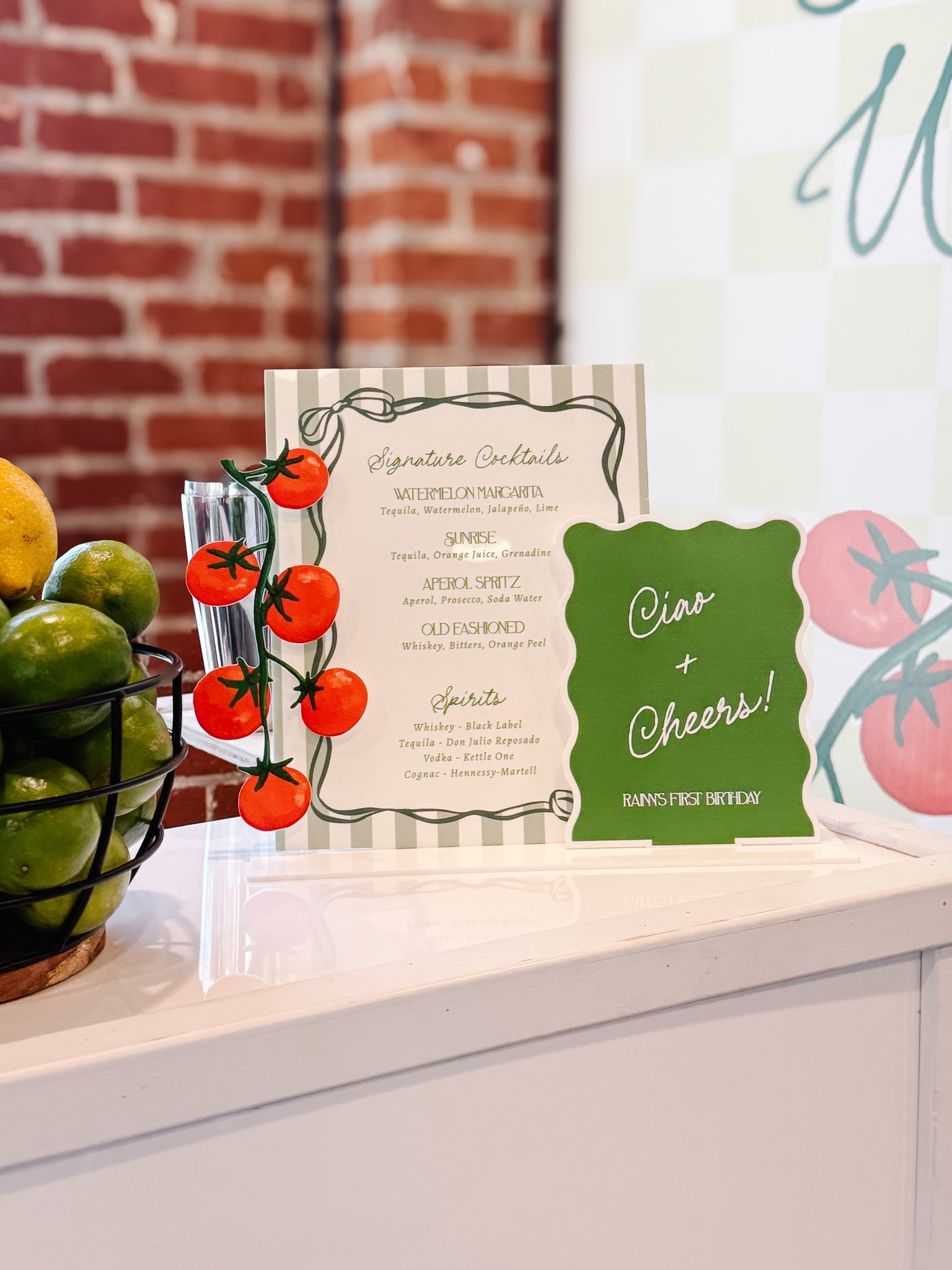 The Pomodoro – Acrylic Signature Drinks Sign | Italian Tomato Theme