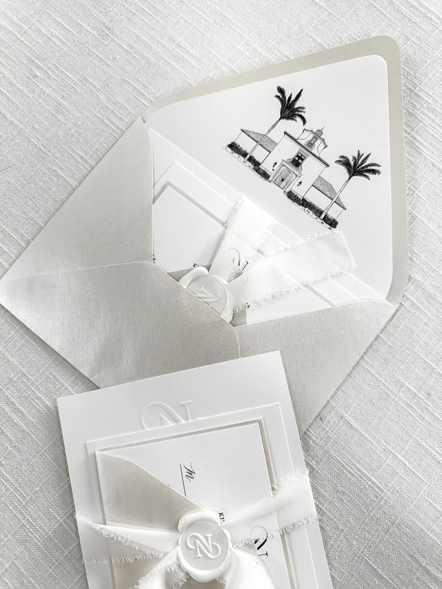 Embossed Monogram Initials Wedding Invitation | Minimal, Simple Design