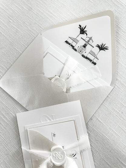 Embossed Monogram Initials Wedding Invitation | Minimal, Simple Design