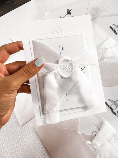 Embossed Monogram Initials Wedding Invitation | Minimal, Simple Design