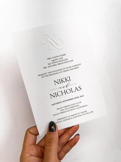 Embossed Monogram Initials Wedding Invitation | Minimal, Simple Design