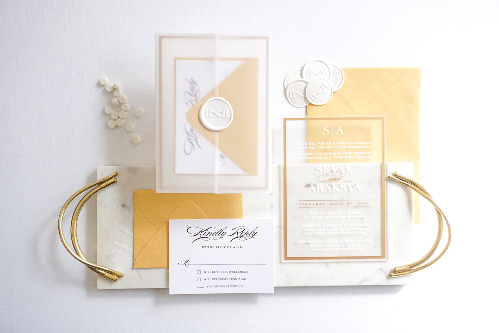 Frame'd Collection | Clear Acrylic Wedding Invitations • Gold & White