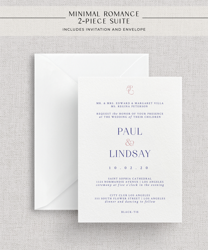 Minimal Romance Invitation Suite | Card Stock Wedding Invitations | Personalized Design