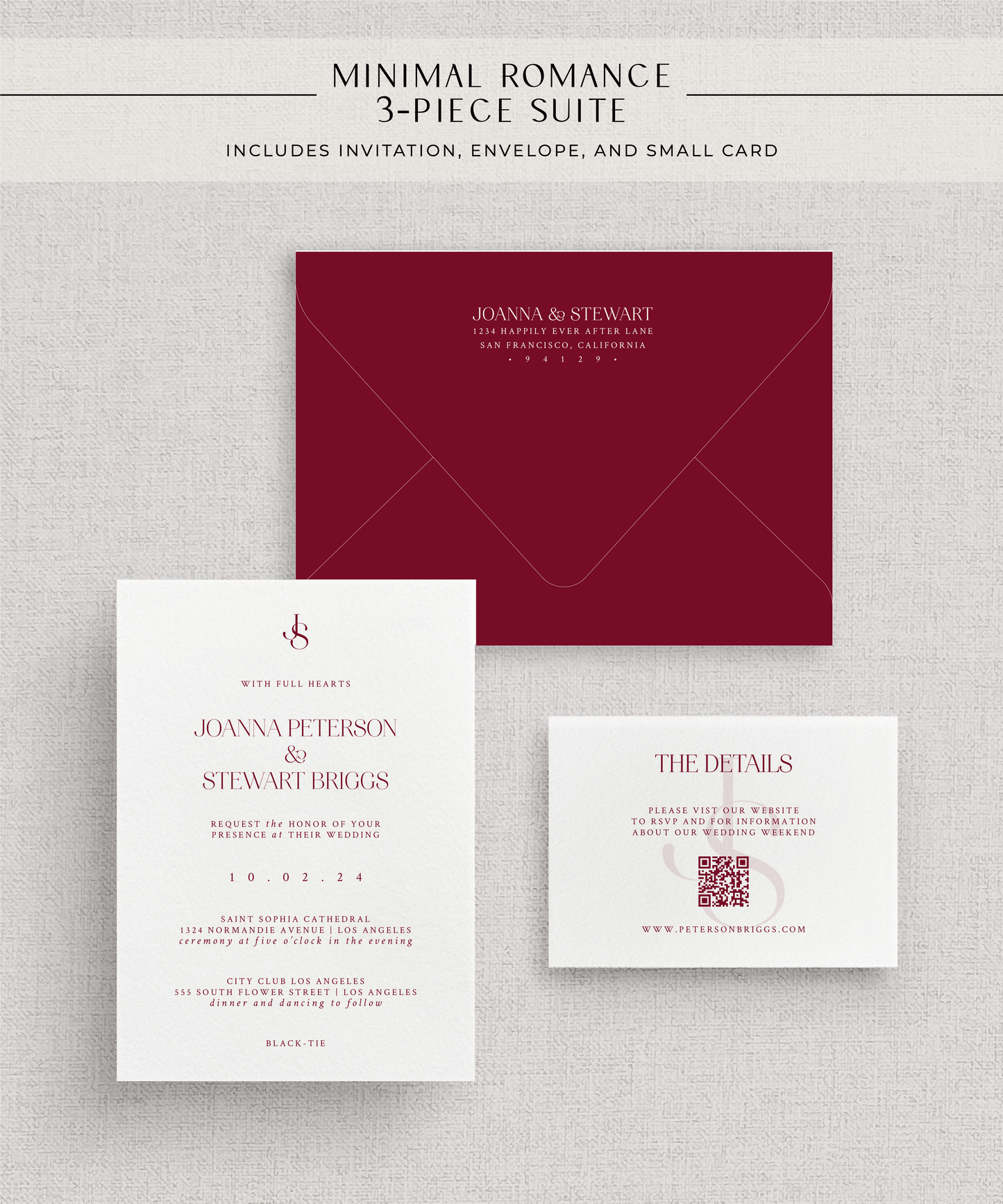 Minimal Romance Invitation Suite | Card Stock Wedding Invitations | Personalized Design