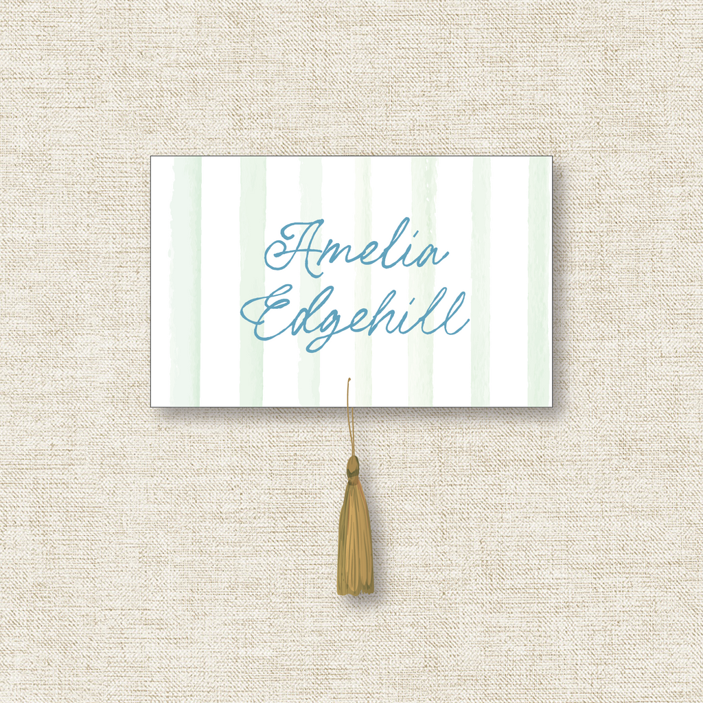 Italian Stripes | Place Cards with Tassels, Vertical Green Stripes
