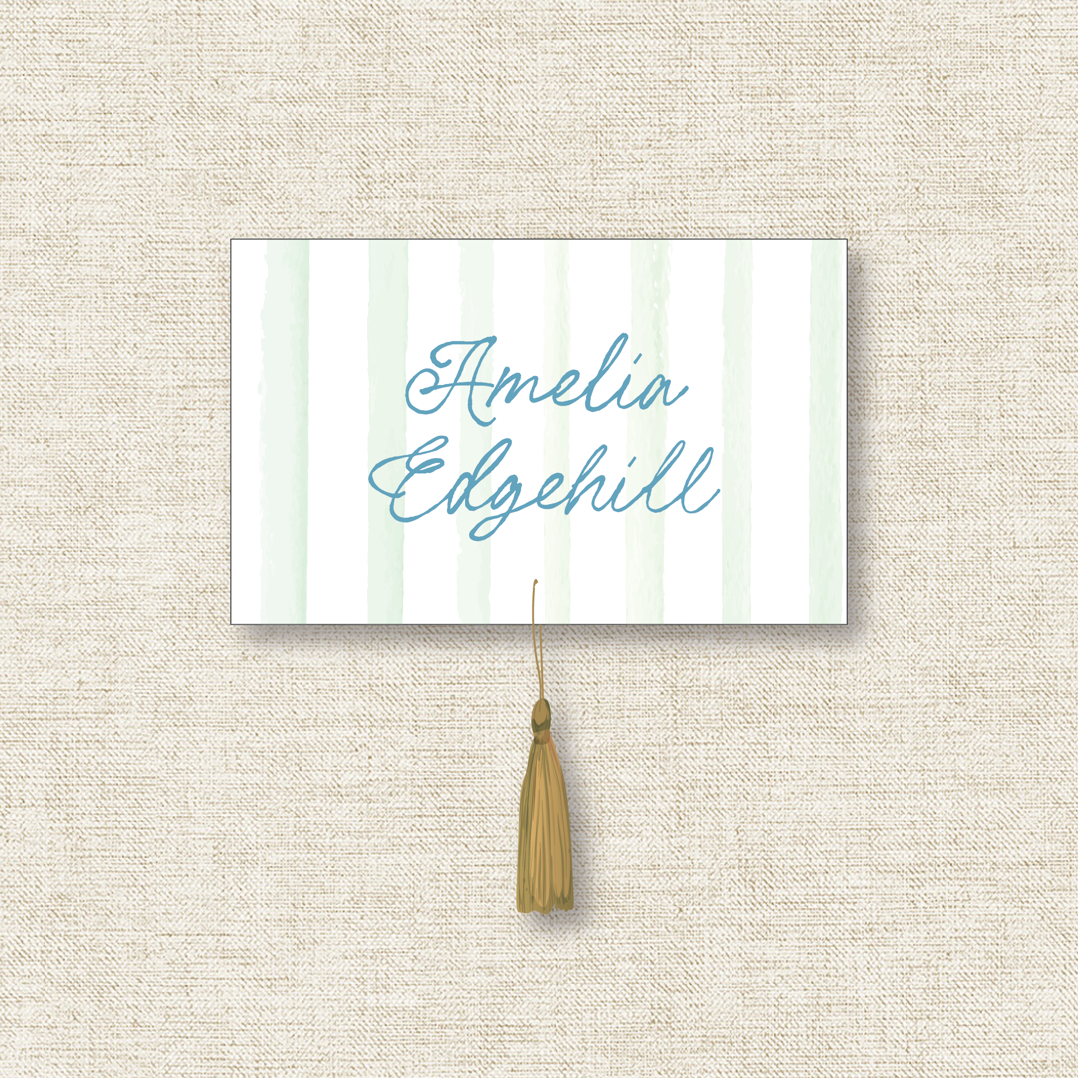 Italian Stripes | Place Cards with Tassels, Vertical Green Stripes