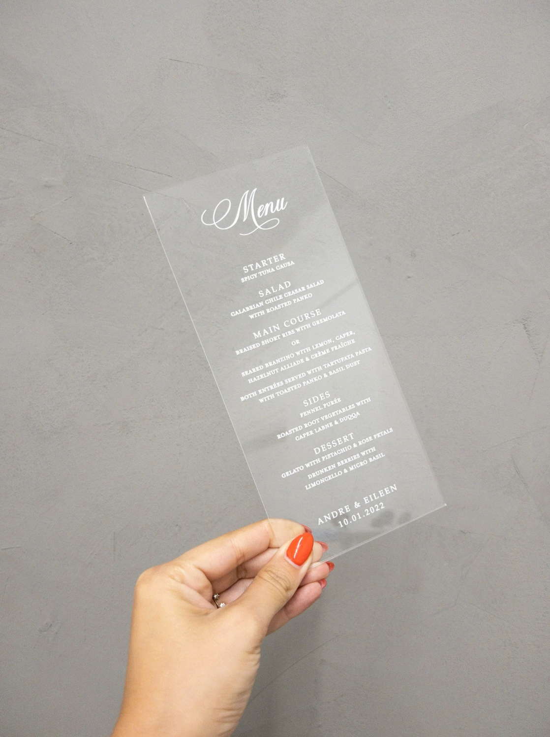 Clear Acrylic Menu Cards