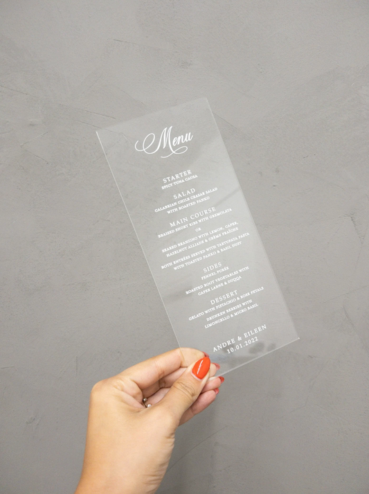 Clear Acrylic Menu Cards