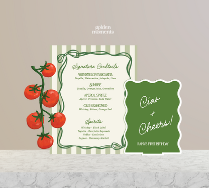 The Pomodoro – Acrylic Signature Drinks Sign | Italian Tomato Theme