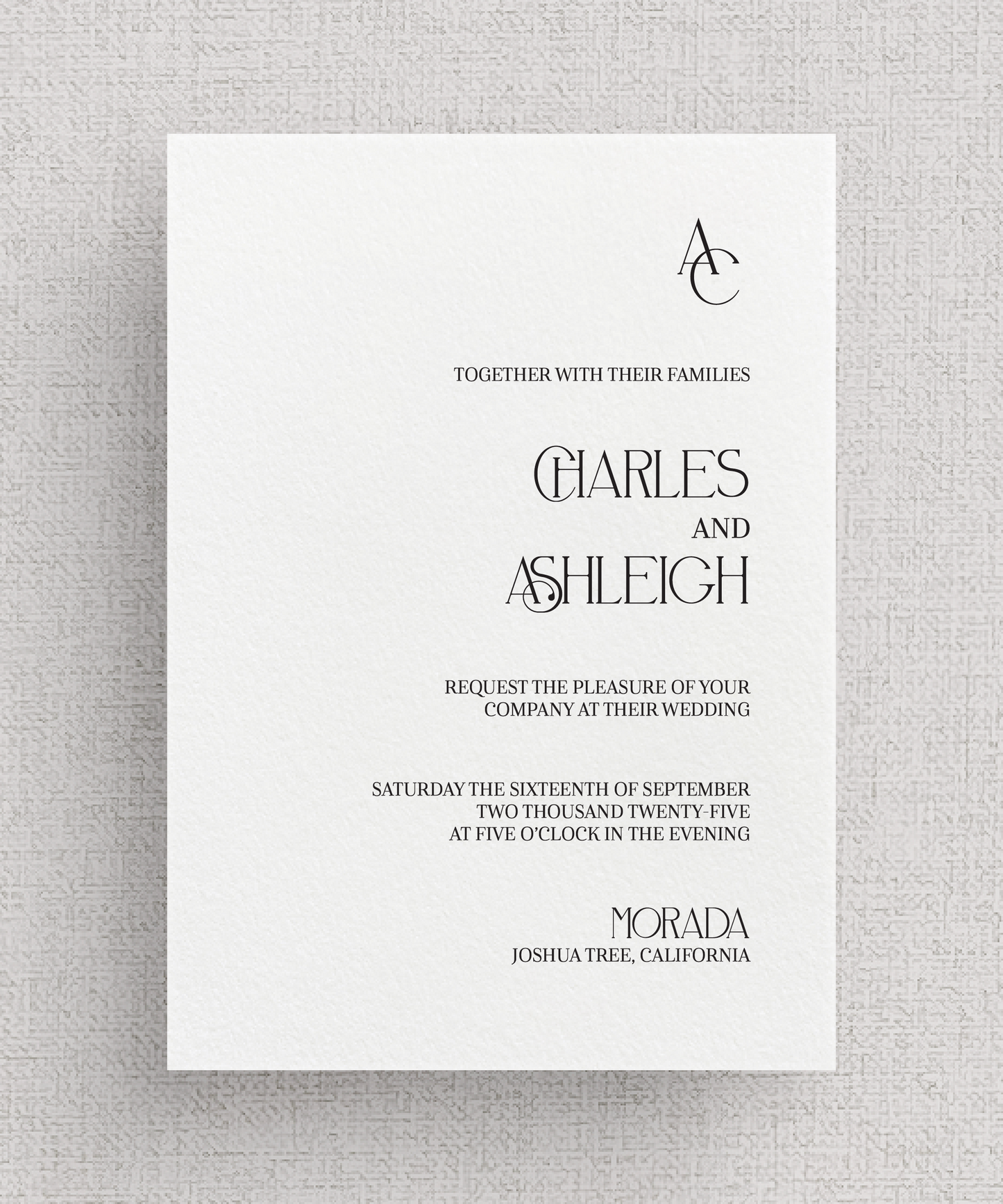 Union Invitation Suite | Modern, Minimal Wedding Invitations | Card Stock