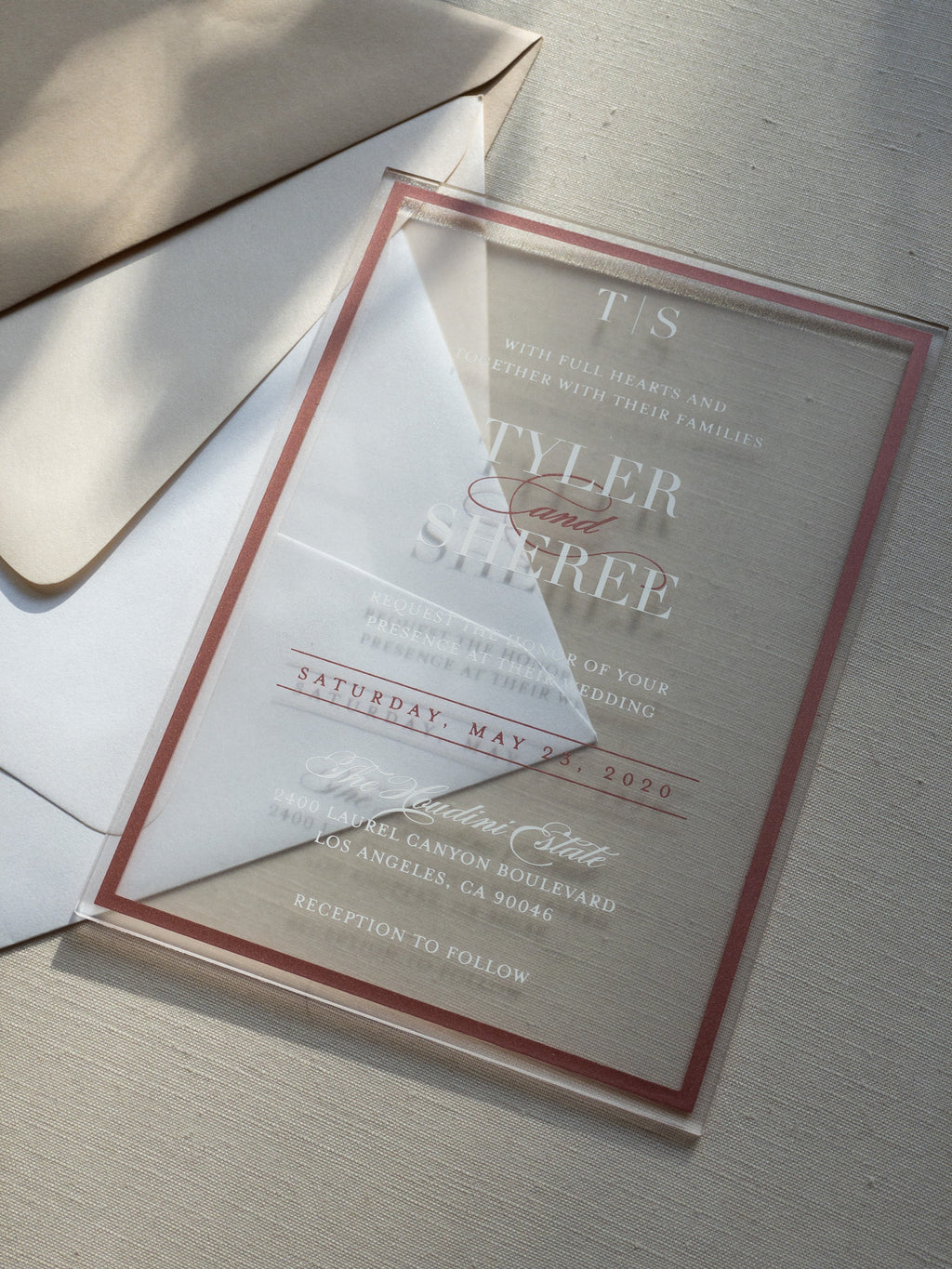 Frame'd Collection | Acrylic Wedding Invitations • Rose Gold & White