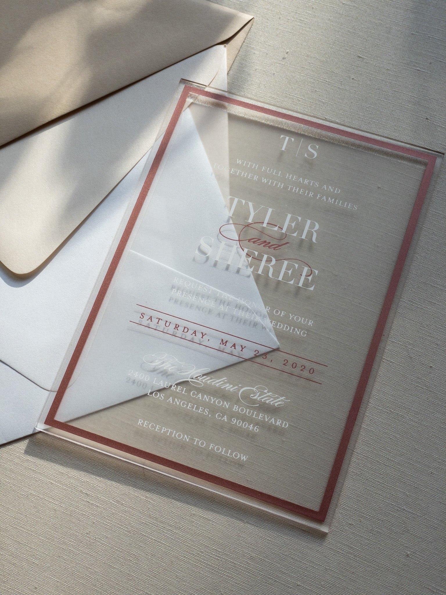 Frame'd Collection | Acrylic Wedding Invitations • Rose Gold & White