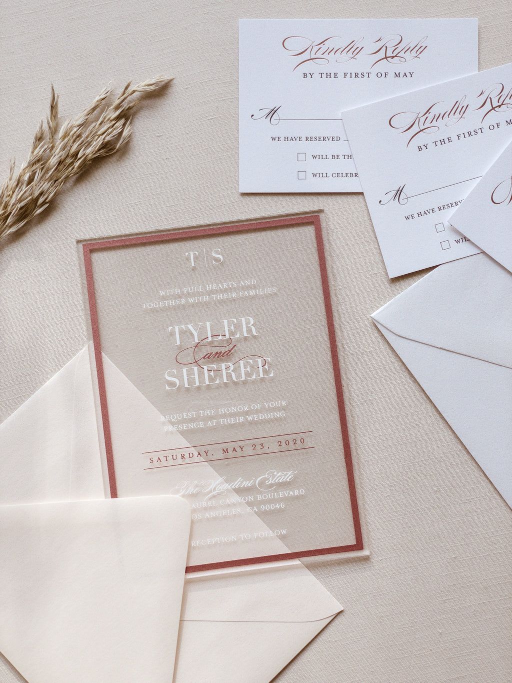Frame'd Collection | Acrylic Wedding Invitations • Rose Gold & White