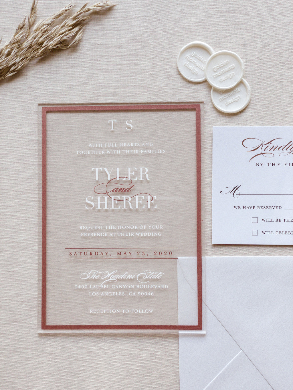 Frame'd Collection | Acrylic Wedding Invitations • Rose Gold & White