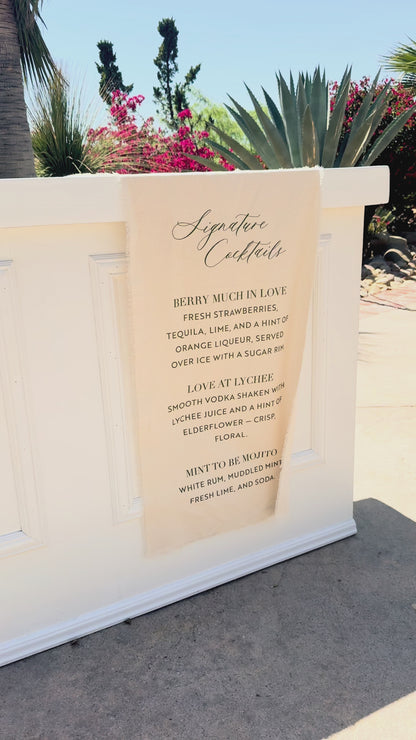 The Sienna – Fabric Wedding Bar Menu Sign with Neutral Tones