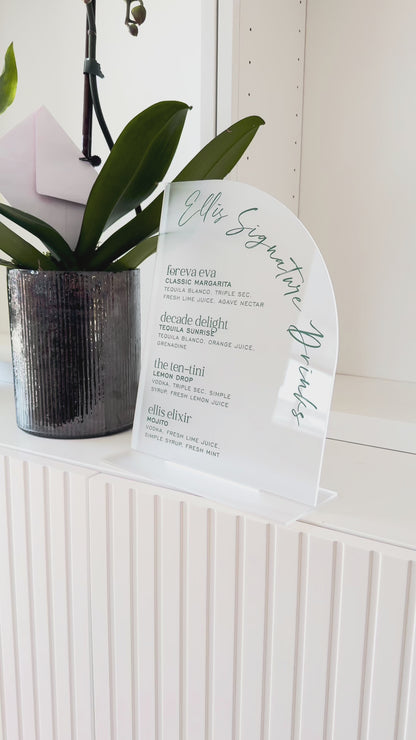 The Monroe – Acrylic Wedding Bar Menu with Script Font