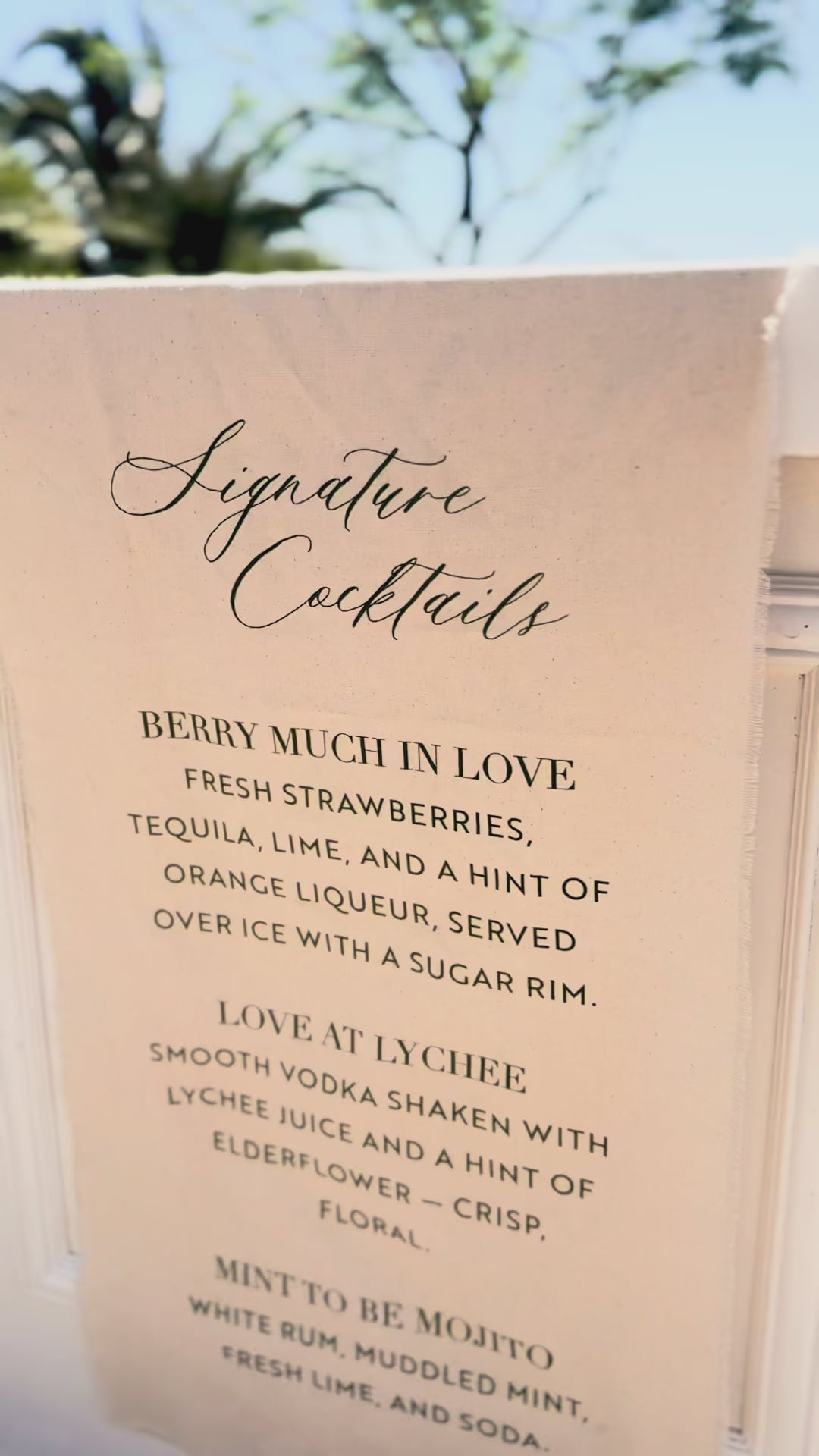 The Sienna – Fabric Wedding Bar Menu Sign with Neutral Tones