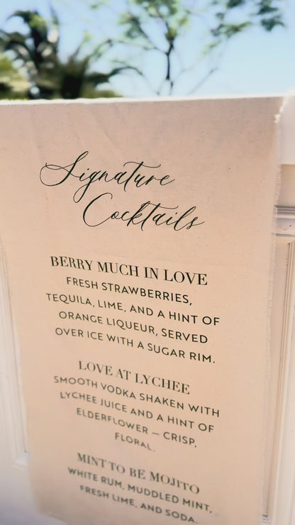 The Sienna – Fabric Wedding Bar Menu Sign with Neutral Tones